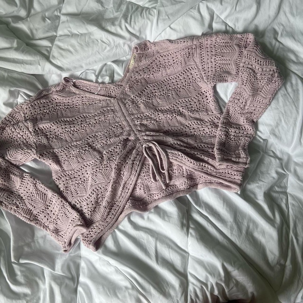 jessica simpson lilac purple crochet tie sweater S winter